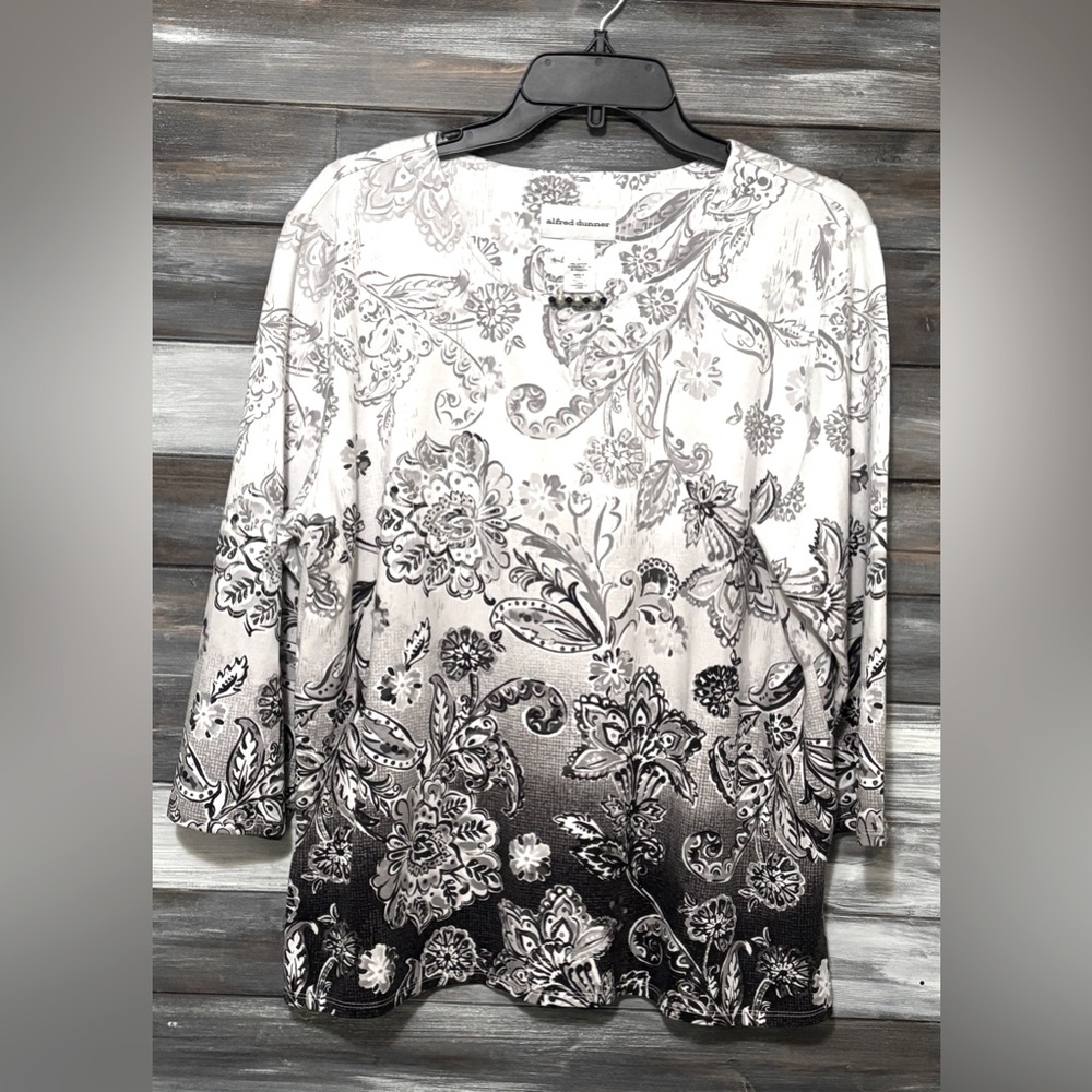 Floral Black and White Women's Top- Large